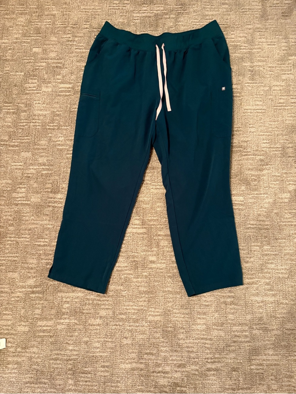 Figs Teal Green Straight-Leg Scrub Pants with White Drawstrings